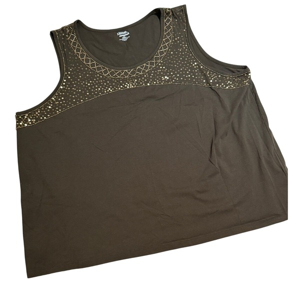Liz & Me Essentials Tank Top 4X Olive‎ Green Embellished Scoop Neck EUC - Picture 1 of 7